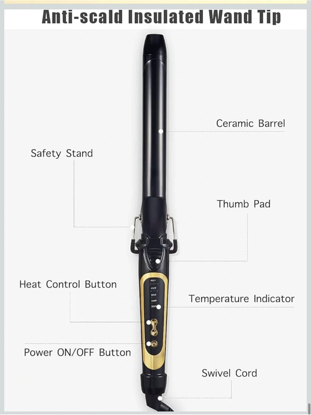 1 inch extra long hair curling iron with ceramic tourmaline barrel